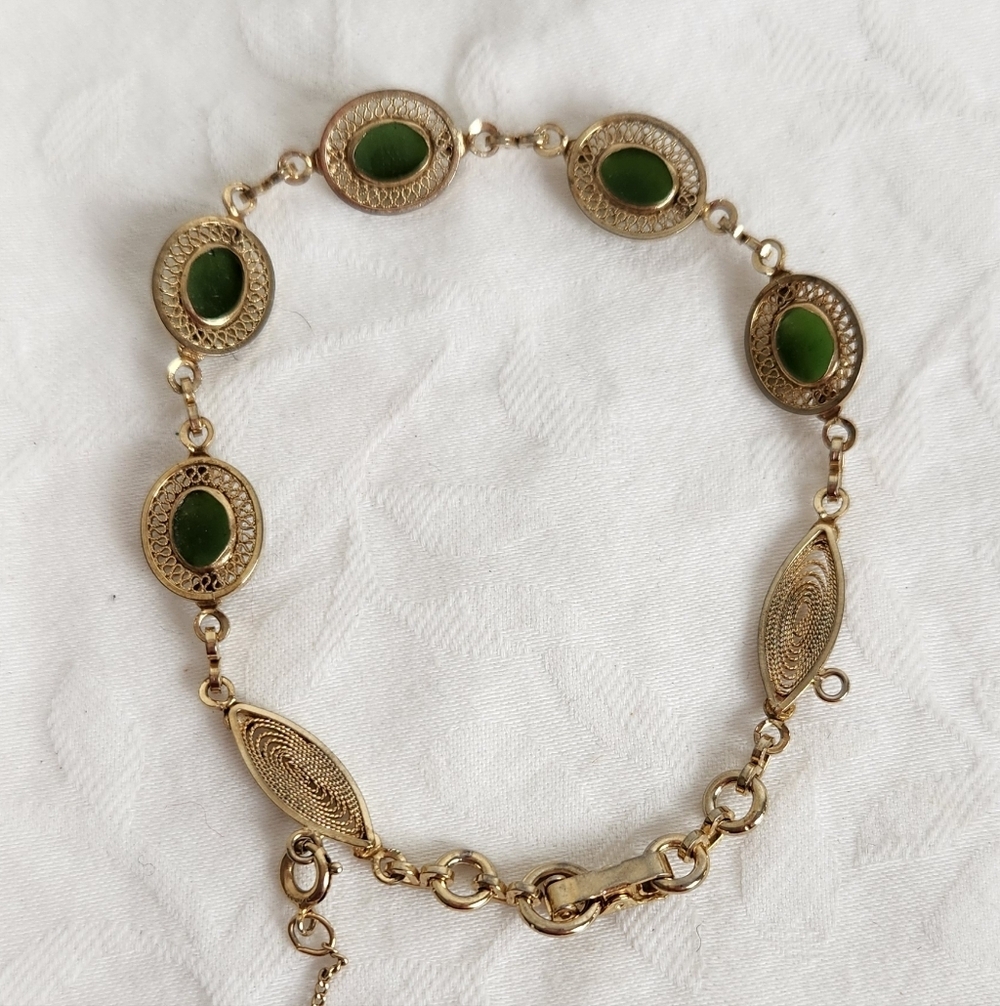 Vintage Jade Filigree Bracelet - Picture 3 of 5